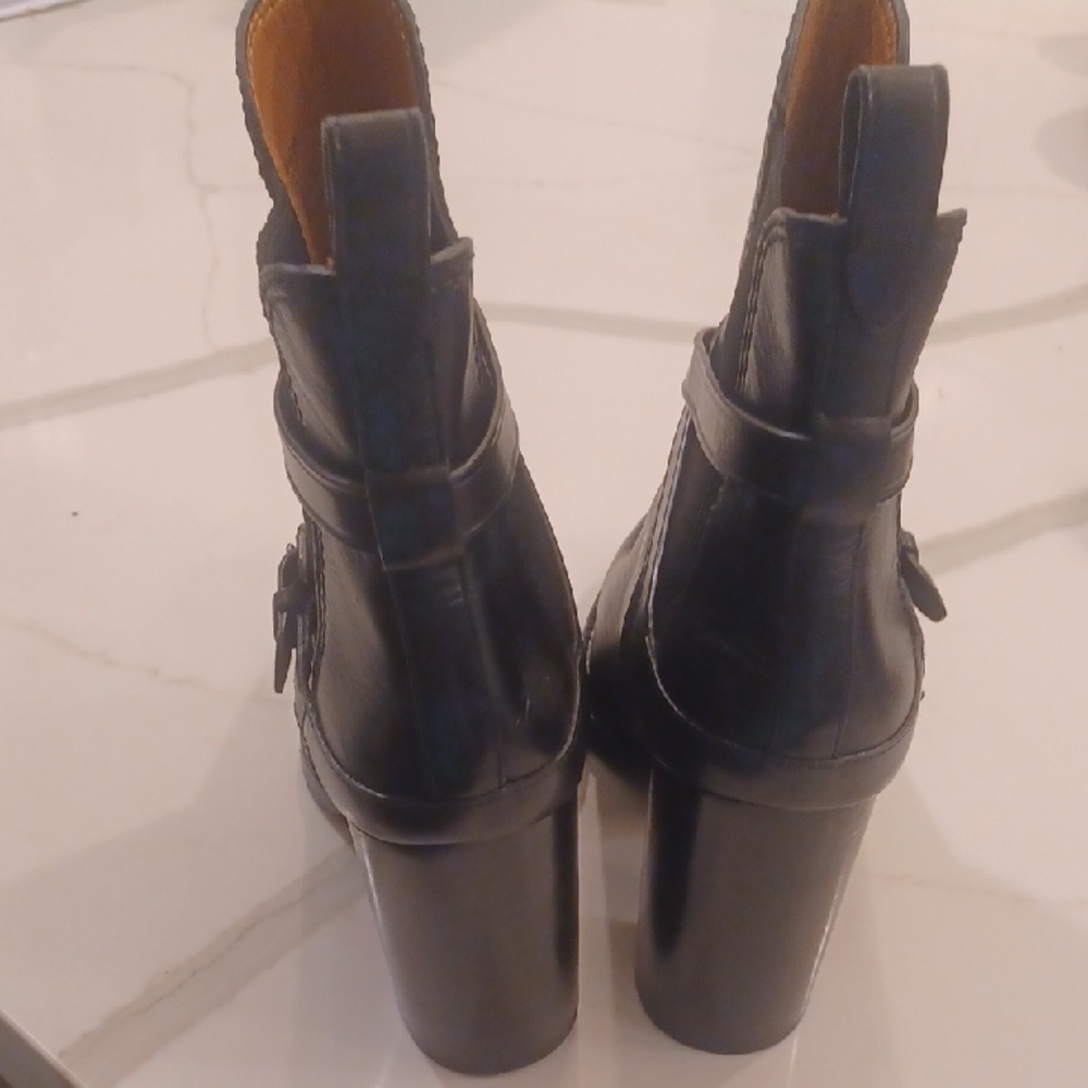 Coach Jackson Black Leather Strappy Block Heeled Ankle Boots 9.5B - Picture 10 of 16